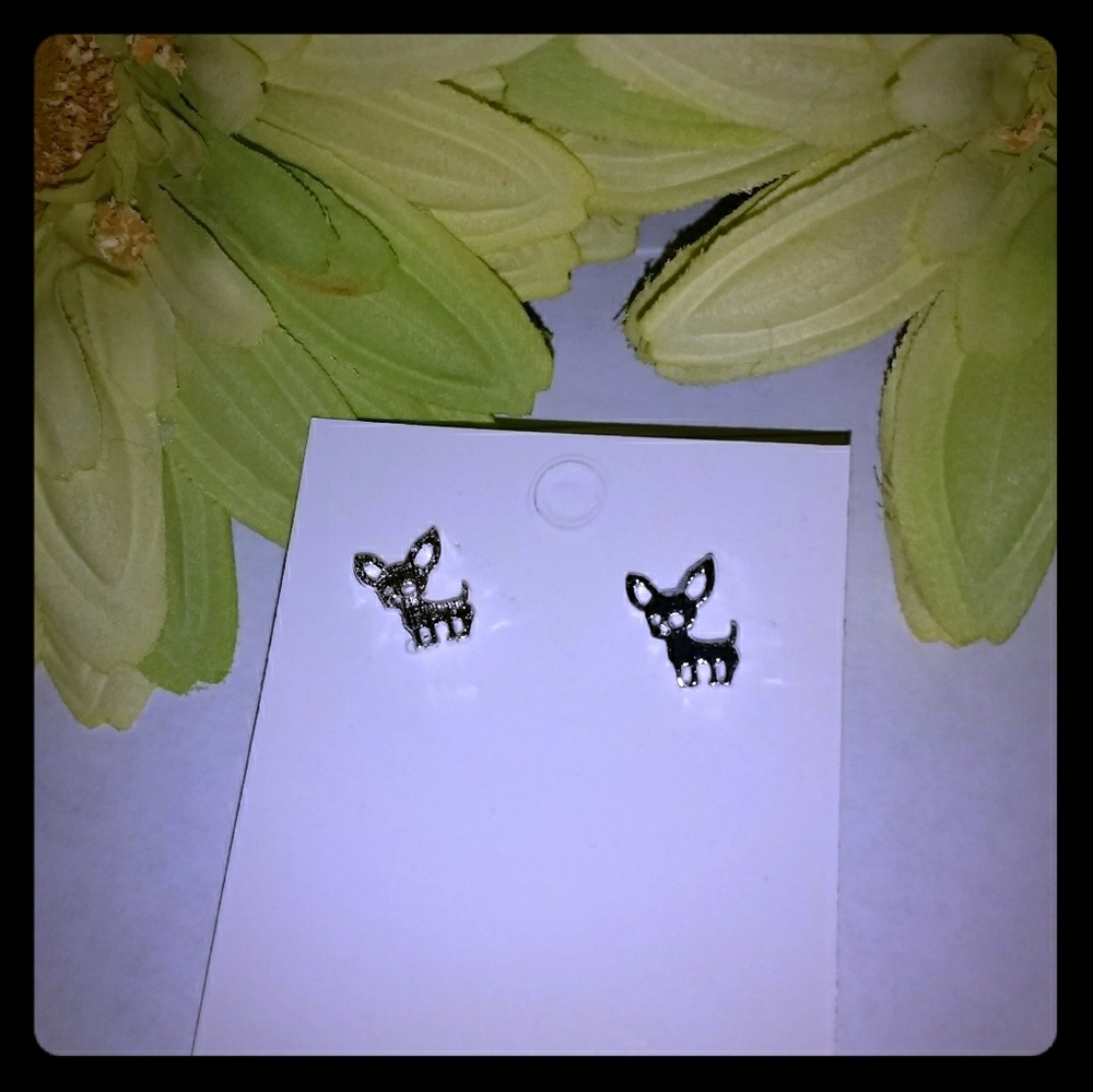 Silver tone Chihuahua earrings